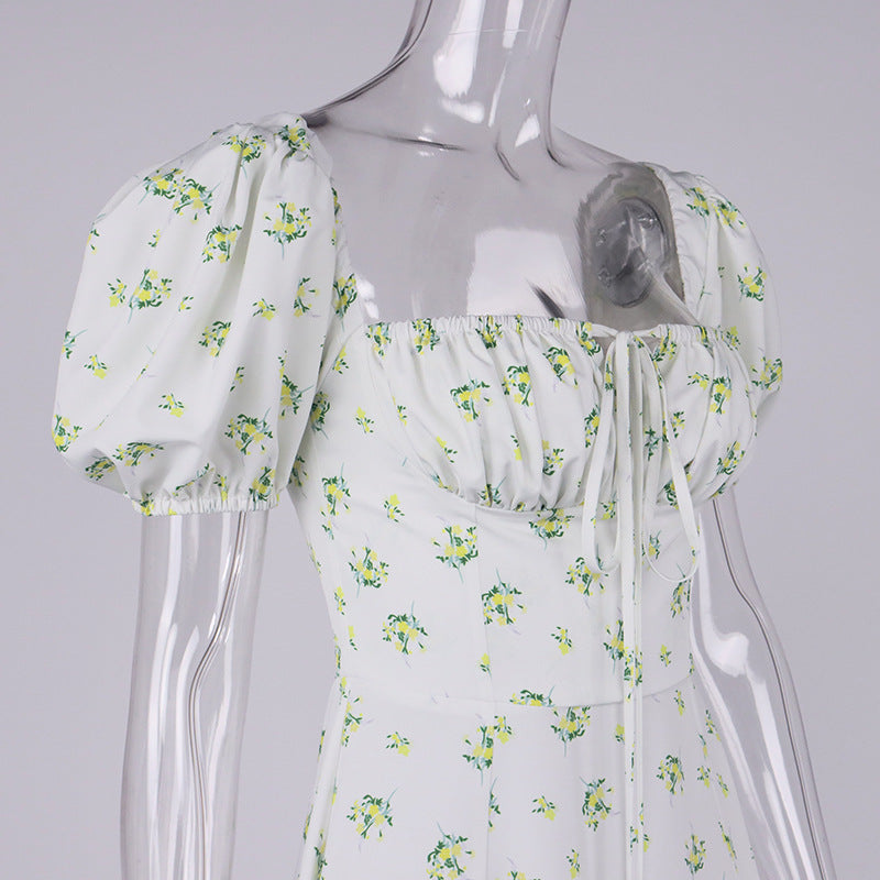 AIIZIE WHITE VINTAGE FLORAL PUFF SLEEVE MIDI DRESS - product image