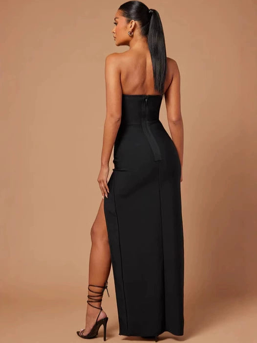 AMBER-EMBELLISHED BANDAGE GOWN IN BLACK