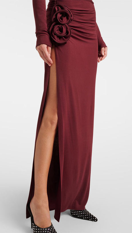 BALLARD RUCH SPLIT FLOWER BODYCON MAXI DRESS