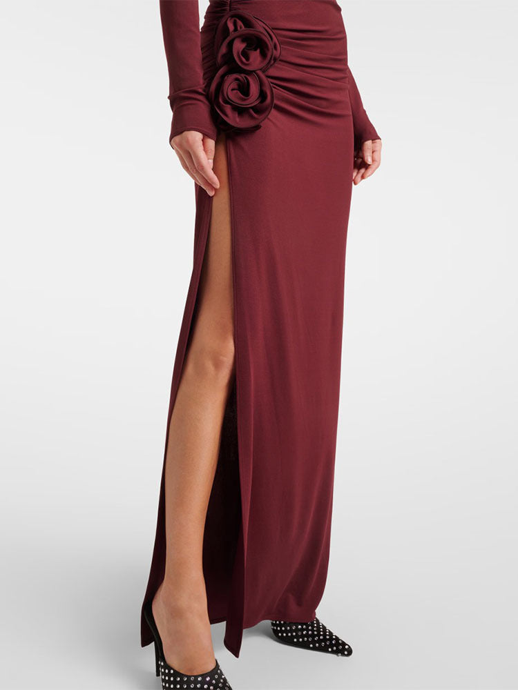 AIIZIE BALLARD RUCH SPLIT FLOWER BODYCON MAXI DRESS - product image