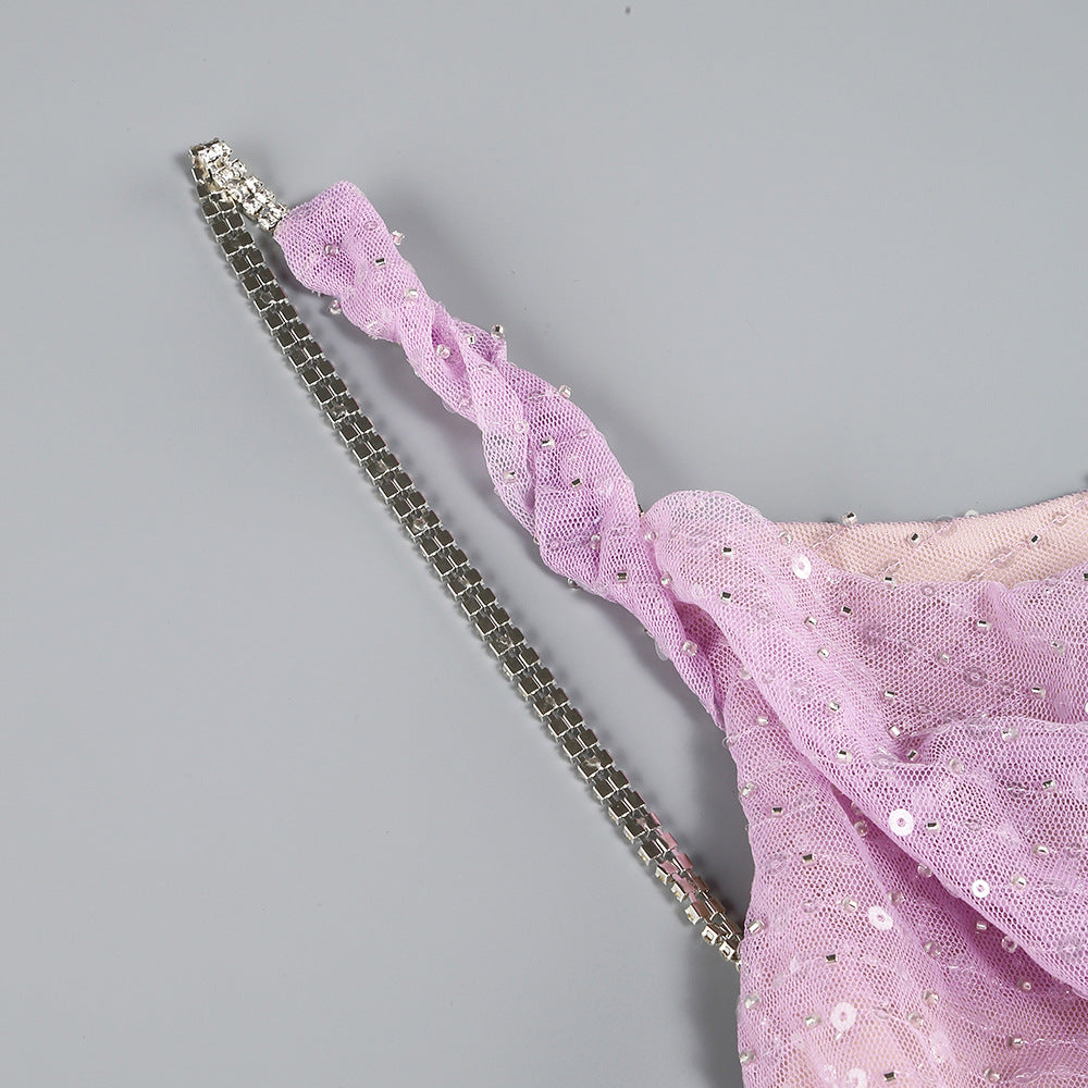 AIIZIE SEQUIN GLITTERING MAXI DRESS IN PALE PURPLE - product image