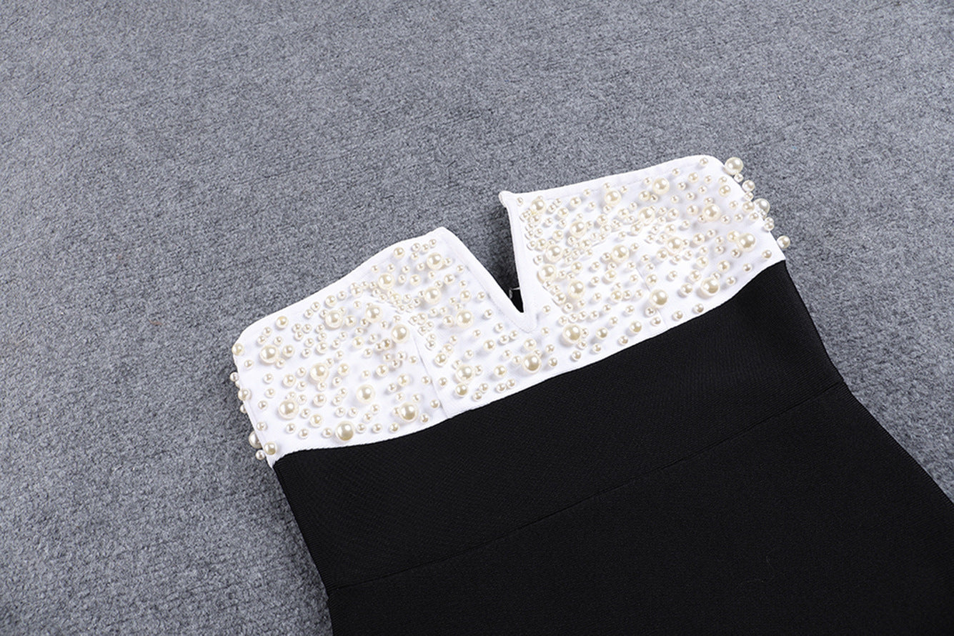 AIIZIE STRAPLESS PEARL EMBELLISHED STRETCH BODYCON DRESS IN BLACK - product image