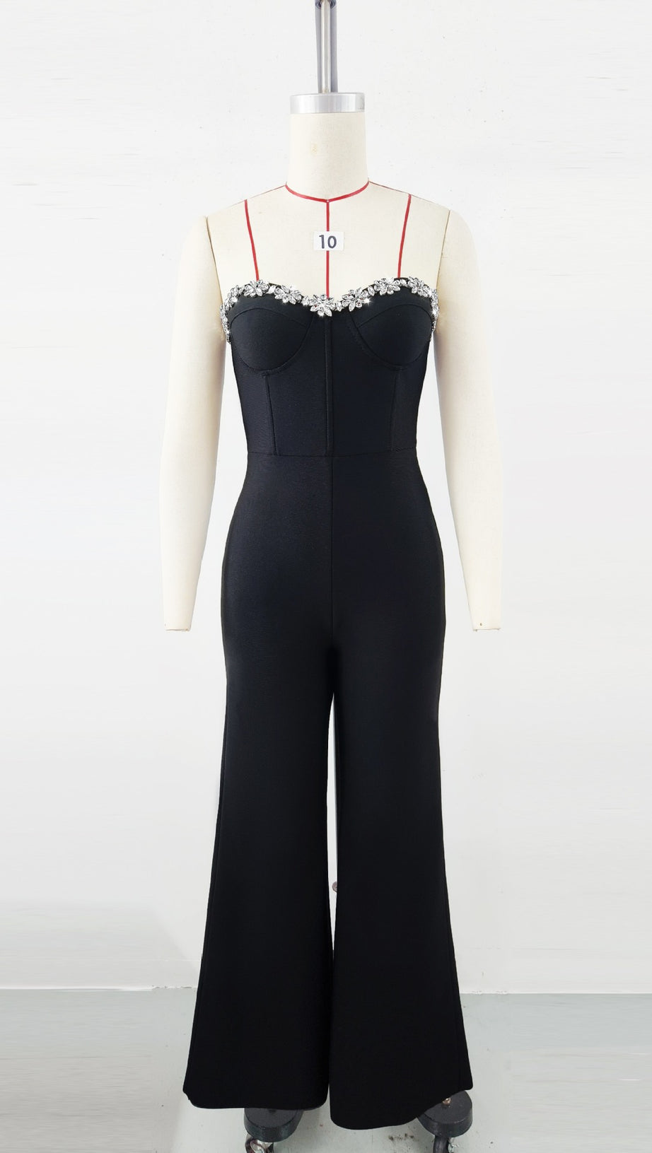 BLACK JUMPSUIT WITH WIDE - LEG PANTS