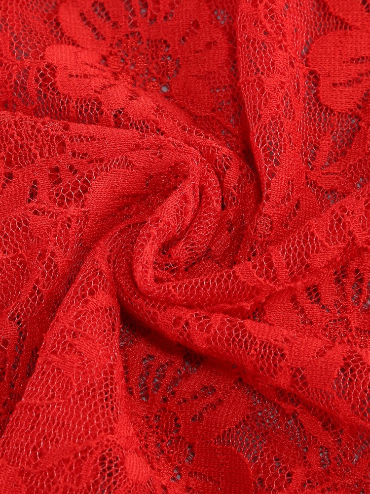 AIIZIE HELEN LACE FLORAL APPLIQUÉ TWO PIECE SET IN RED - product image