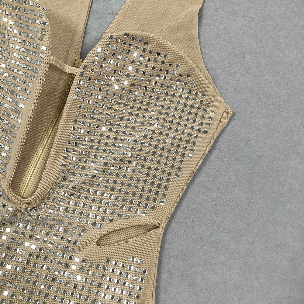 AIIZIE RHINESTONE MESH HALTER NECK MAXI DRESS - product image