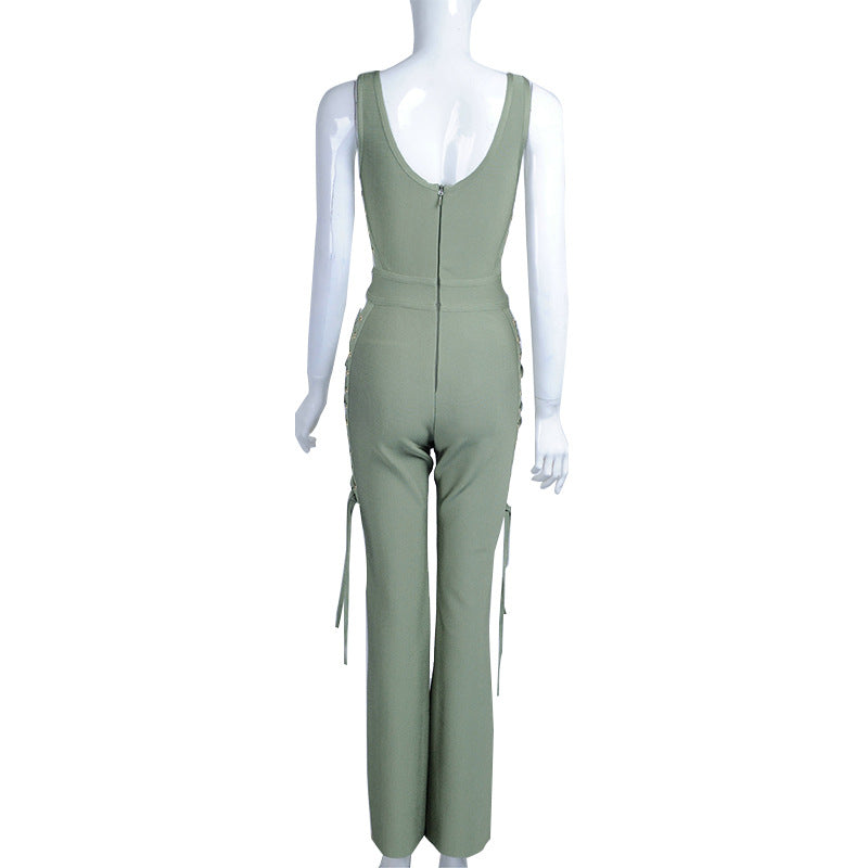 OLIVE GREEN TIE - WAIST JUMPSUIT