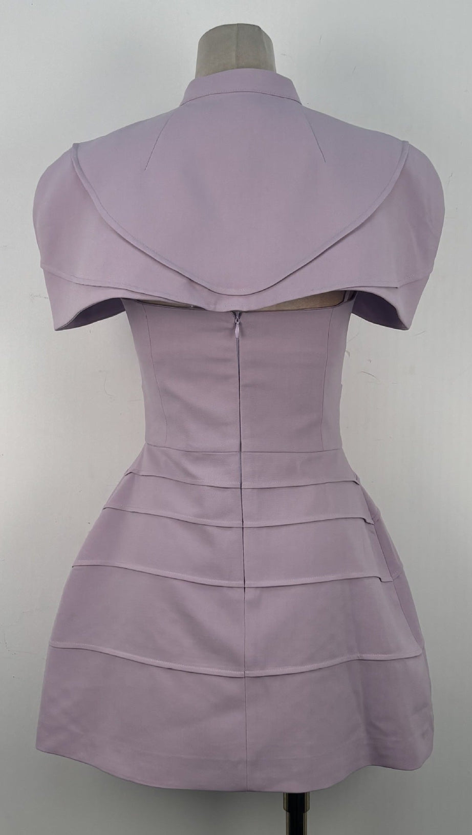 hilary purple Pleated cape mini dress with spaghetti straps
