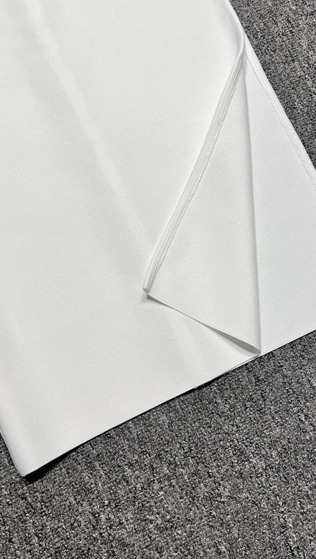 HOLLOW CUT OUT SLIT HALTER MAXI DRESS IN WHITE