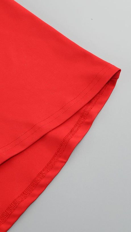 BERNICE LONG SLEEVE DRAPED EMBELLISHED MAXI DRESS IN RED