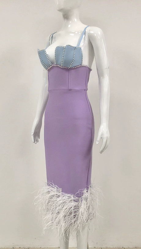 TWO-TONE PEARL EMBELLISHED MIDI DRESS