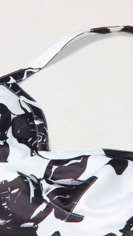 TABITHA TWO-TONE FLORAL-PRINT LEATHER MINI DRESS