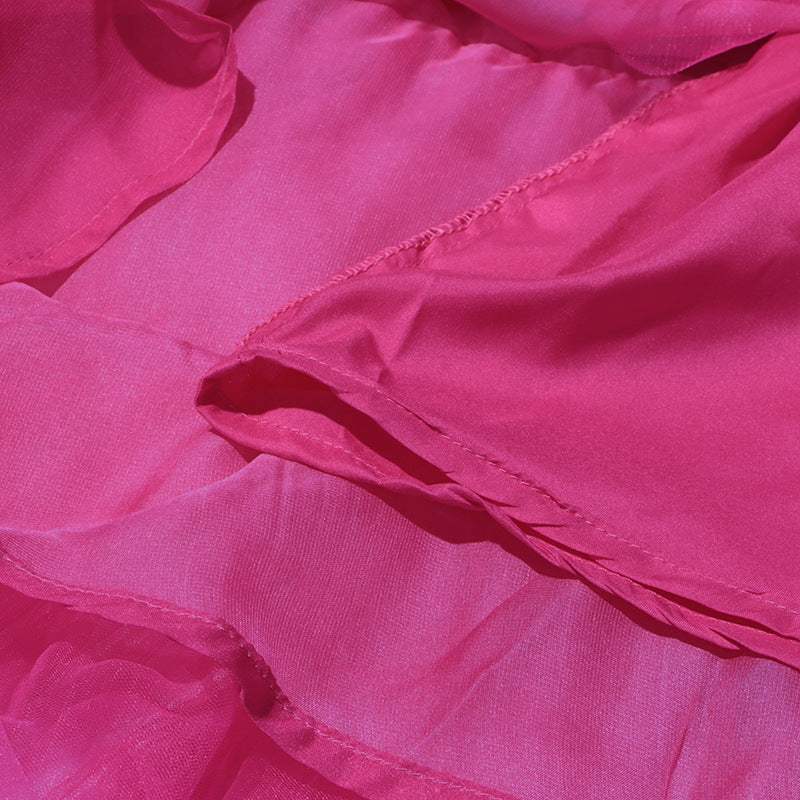 HALF-HIGH-NECKLINE TULLE MINI DRESS IN PINK