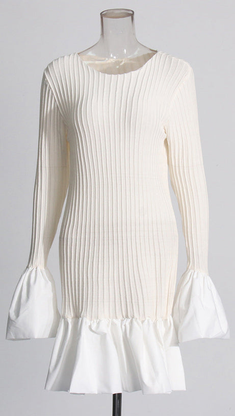 SETLLA WEISSES MINIKLEID AUS TAFT MIT FLÖTENÄRMELN