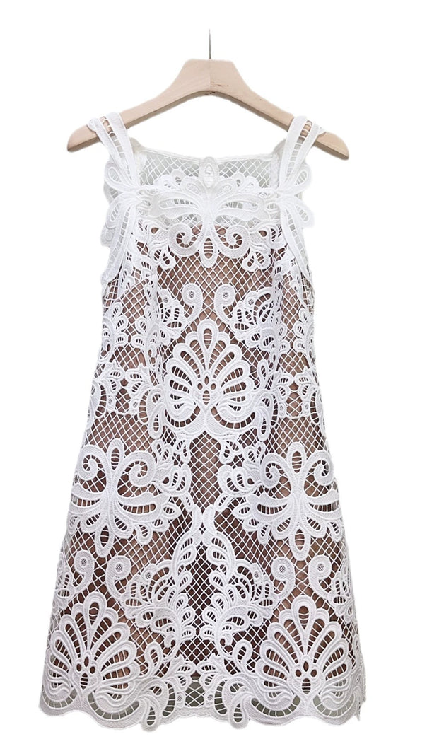 AIIZIE ODELETTE WHITE GUIPURE LACE MINI DRESS - product image