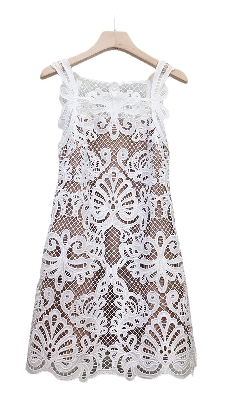 ODELETTE WHITE GUIPURE LACE MINI DRESS
