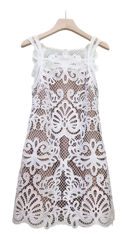 ODELETTE WHITE GUIPURE LACE MINI DRESS