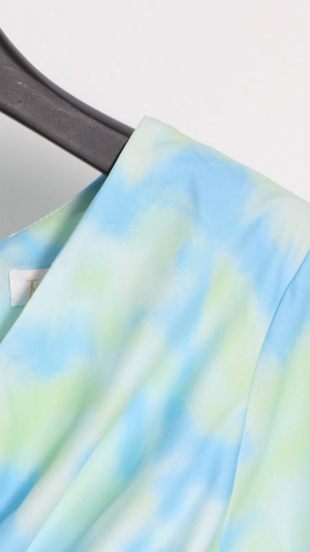 CHIC TIE-DYE TWISTED CUTOUT LONG SLEEVE CROP TOP FOR WOMEN