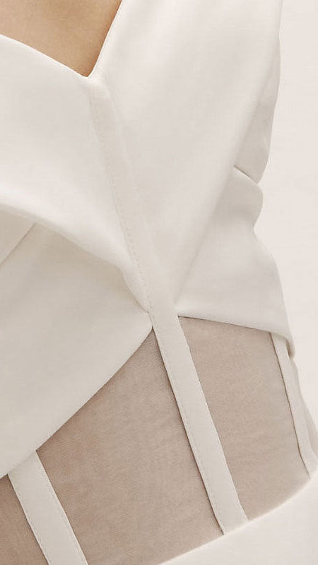 GLAMOROUS HIDEMI WHITE CORSET OFF-SHOULDER MAXI GOWN