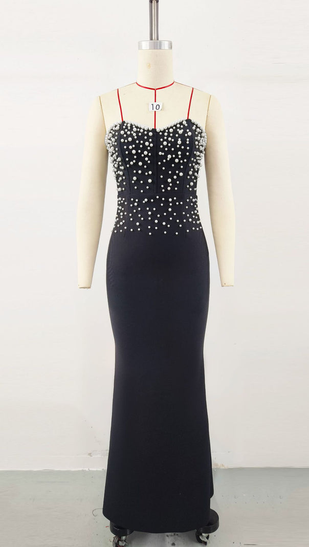 AIIZIE PEARL BANDAGE MAXI DRESS TUBE TOP FISHTAIL BLACK - product image