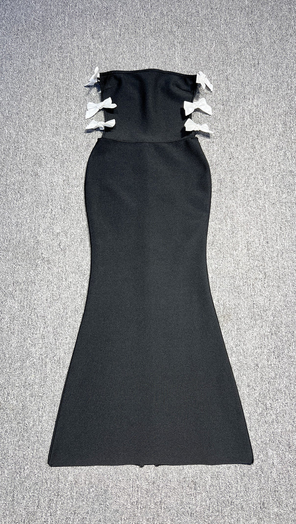 AIIZIE OFF-SHOULDER SLIM FIT HOLLOW BOW BANDAGE FISHTAIL SKIRT BLACK - product image