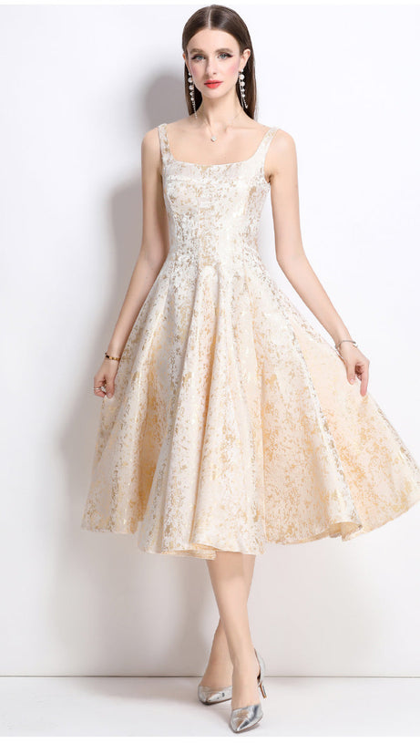 vanessa A-line Jacquard midi dress - apricot