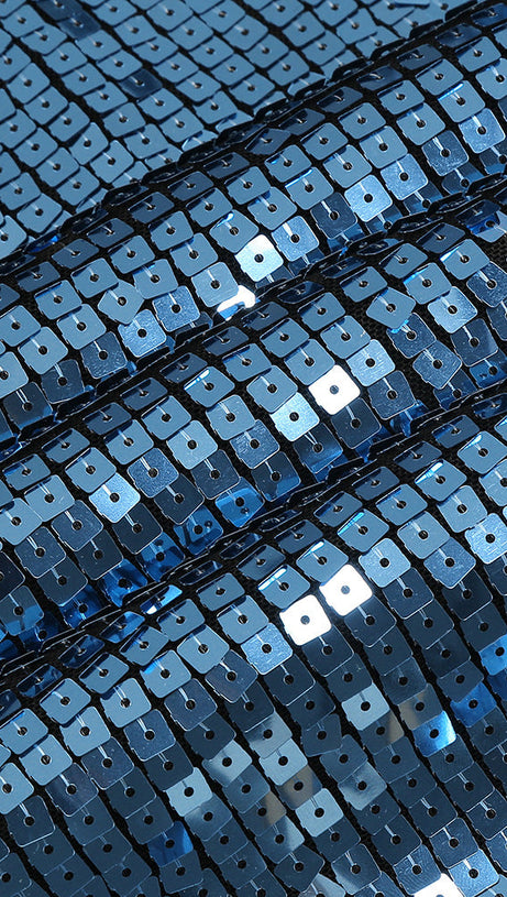 SHARON SEQUIN HALTER MAXI DRESS IN CERULEAN BLUE