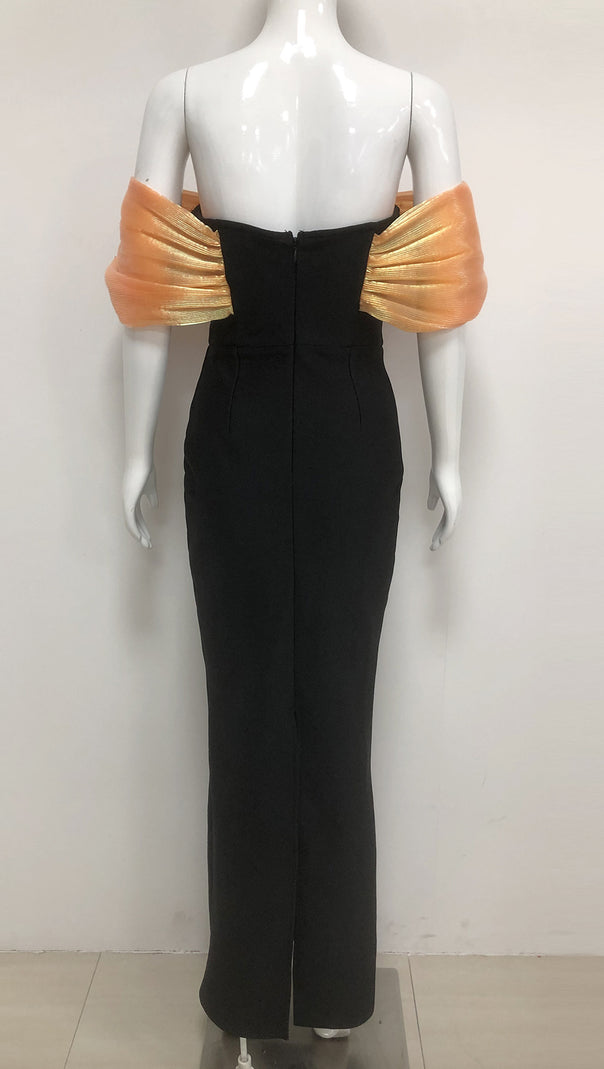 AIIZIE ORANGE OFF SHOULDER BEADED BANDAGE MAXI DRESS - product image
