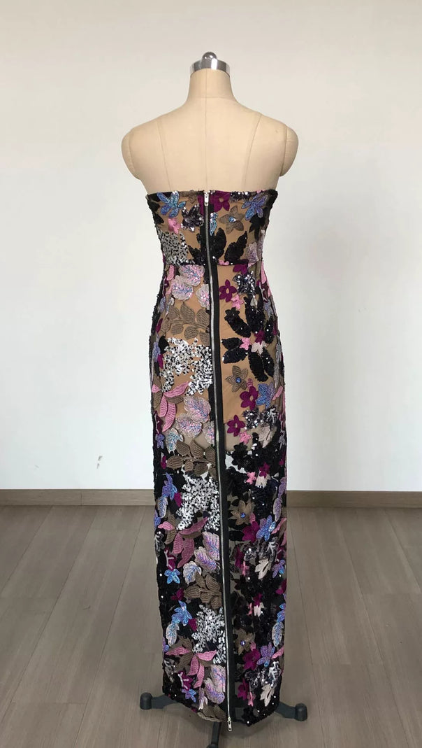 AIIZIE DAISY DAHLIA EMBROIDERED STRAPLESS MAXI DRESS - product image