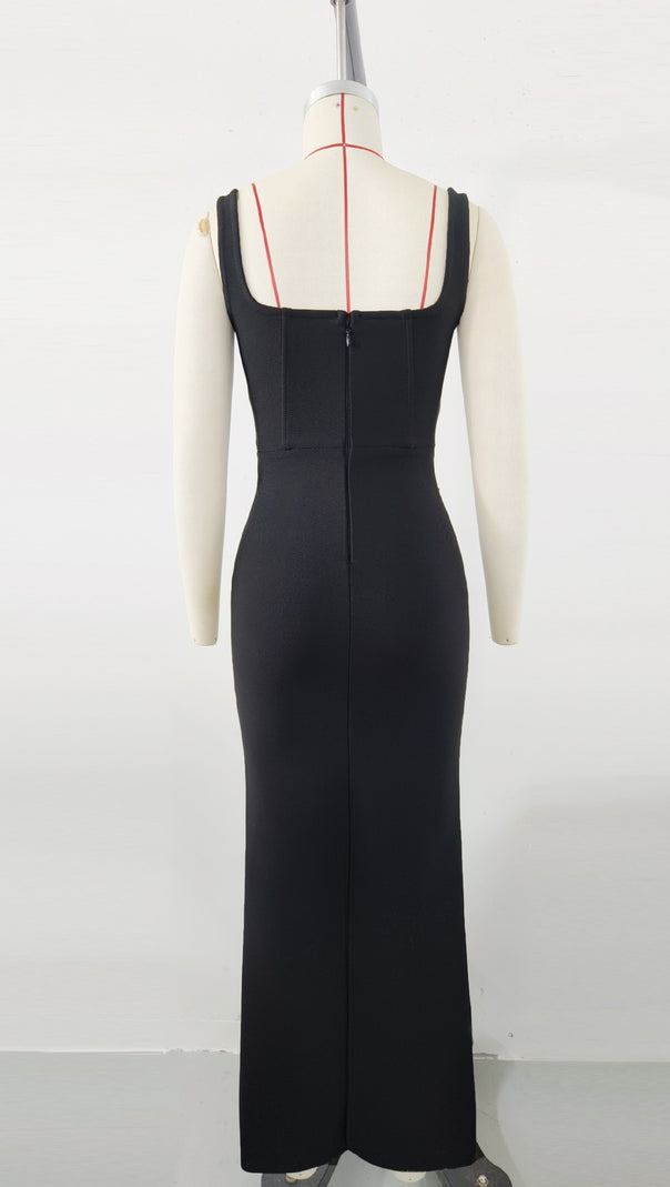 AIIZIE BLACK SLEEVELESS SQUARE NECK DIAMANTE BANDAGE MAXI DRESS - product image