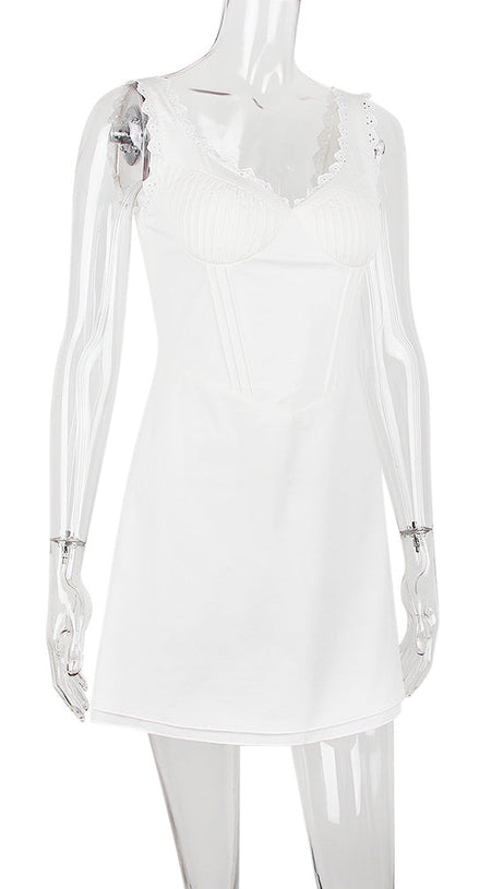 WHITE PIN TUCK MINI DRESS