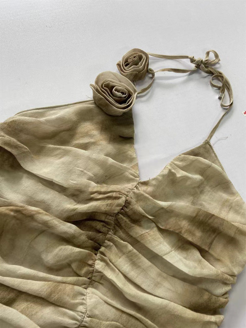 RUFFLED PYTHON-PRINT MINI DRESS IN SAND BEIGE
