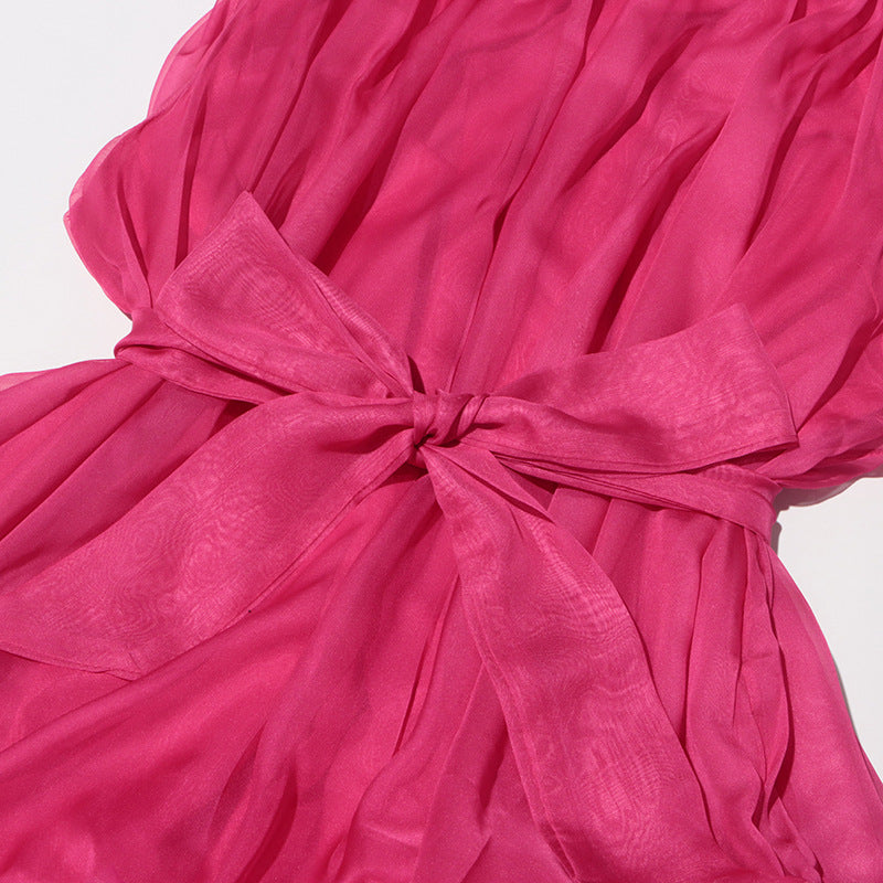 HALF-HIGH-NECKLINE TULLE MINI DRESS IN PINK