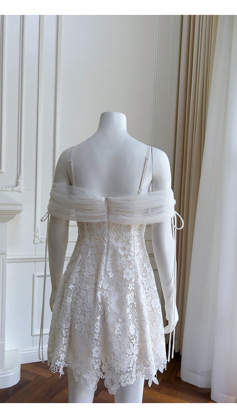 LACE STRAP MINI DRESS IN WHITE