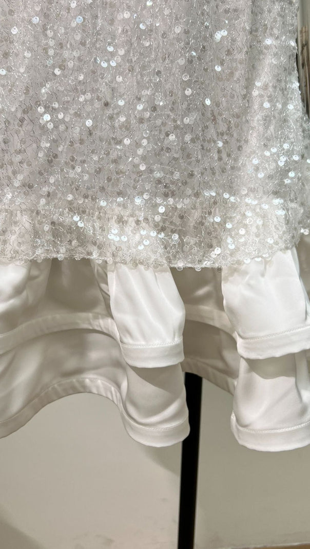AIIZIE GEMMA SEQUIN SLEEVELESS BOWKNOT MINI DRESS IN WHITE - product image