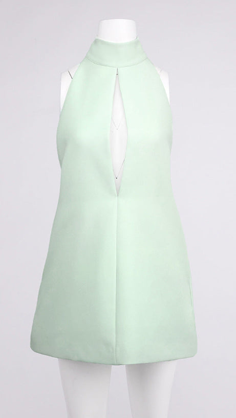ABITO IN CREPE CON SCOLLO A V, SCHIENA SENZA TAGLIO E HALTER - CELADON