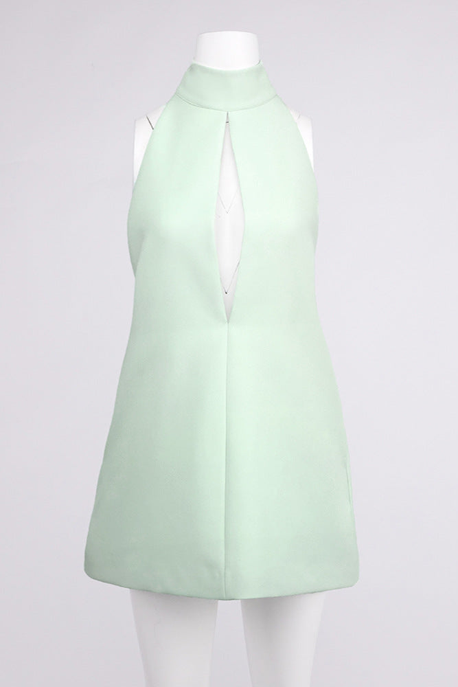 AIIZIE V-NECK CUTOUT BACKLESS CREPE HALTER DRESS - CELADON - product image