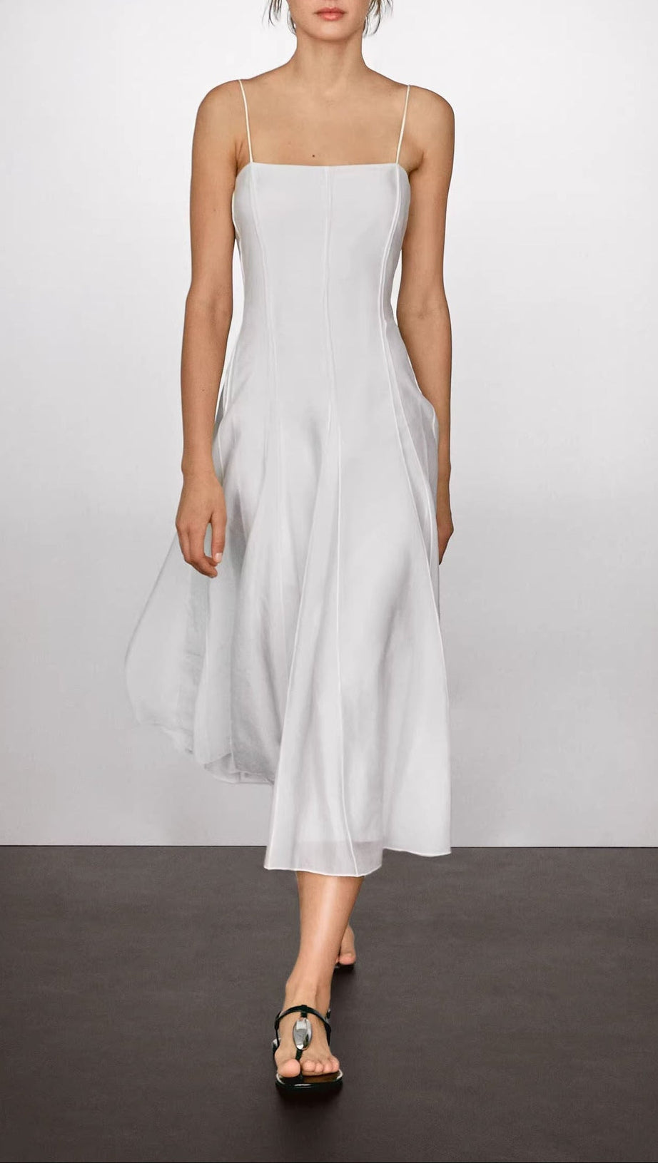 white off-shoulder drape long slip dress