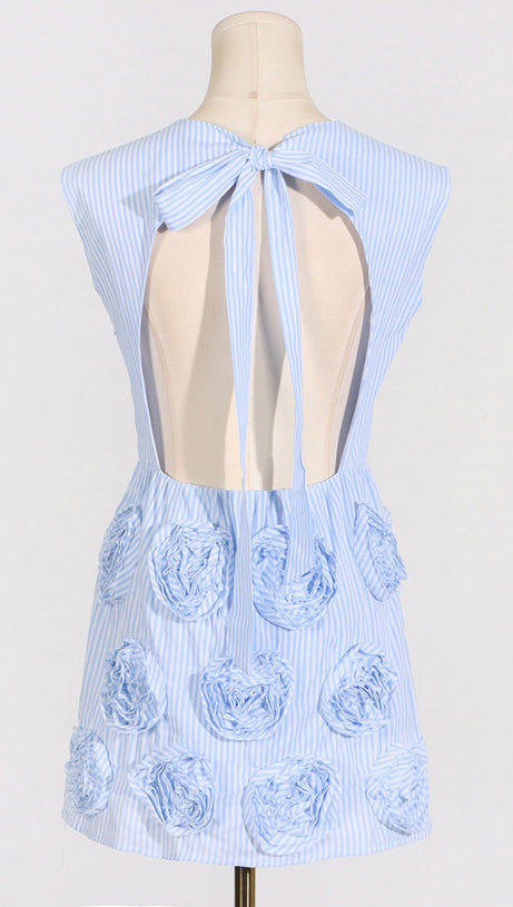 XAVIERA ROSE APPLIQUE MINI DRESS IN BLUE