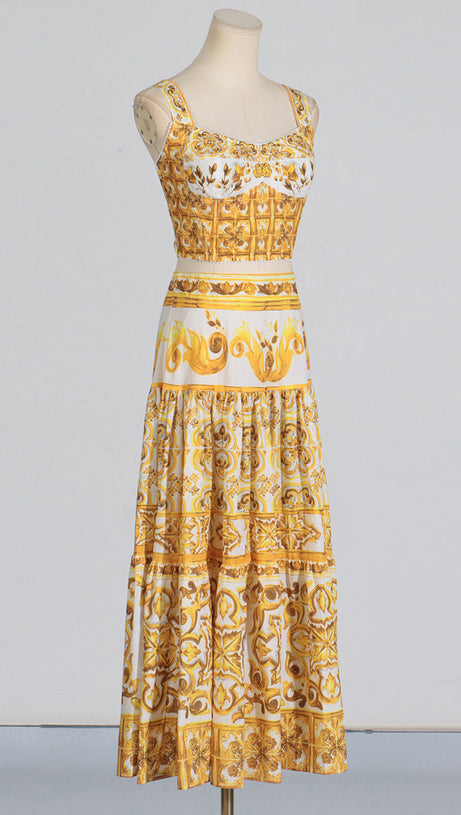 LORRAINE PRINT COTTON POPLIN RUFFLES MAXI DRESS