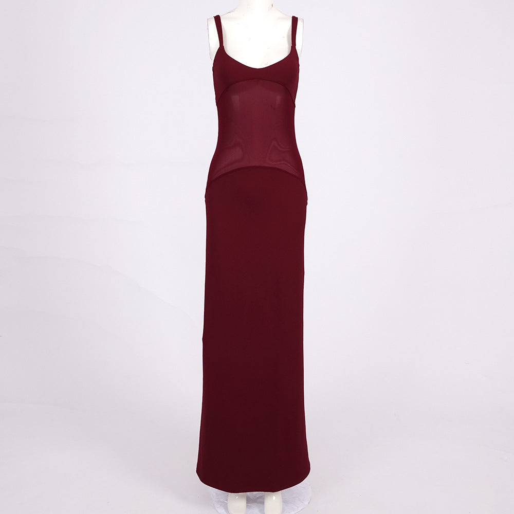 AIIZIE SHEER KNIT CURVE MAXI DRESS IN MERLOT - product image