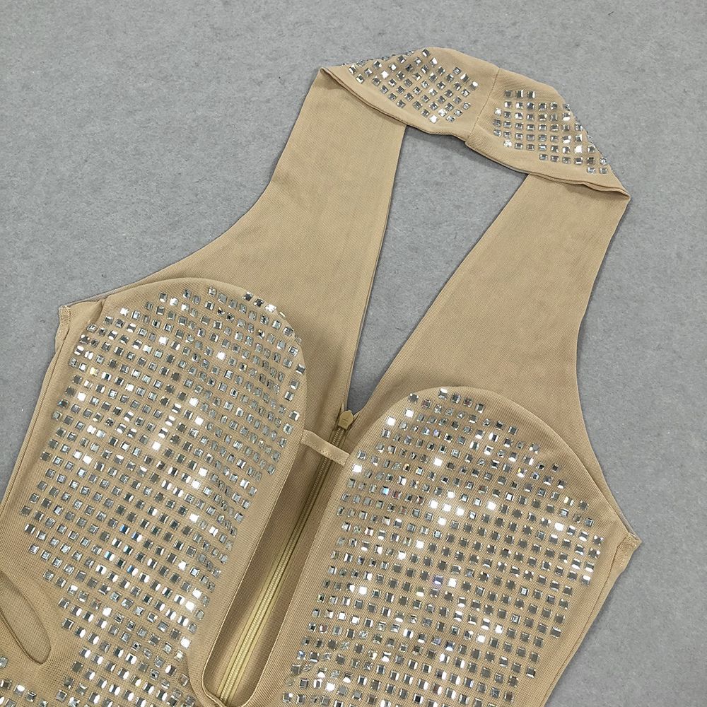 Neckholder-Maxikleid aus Netzstoff mit Strass