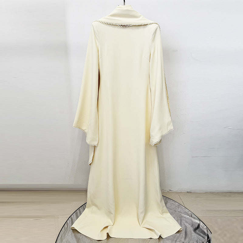 yellow scarf nail bead flared sleeve maxi dress