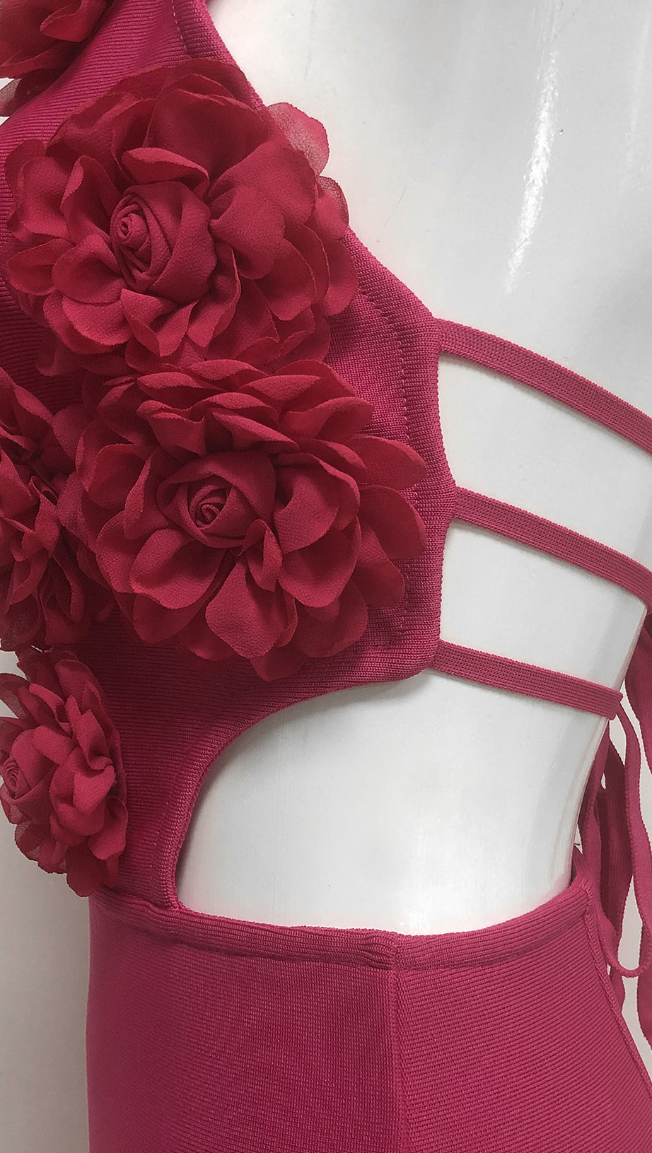 FUCHSIA HALTER NECK BANDAGE MAXI DRESS