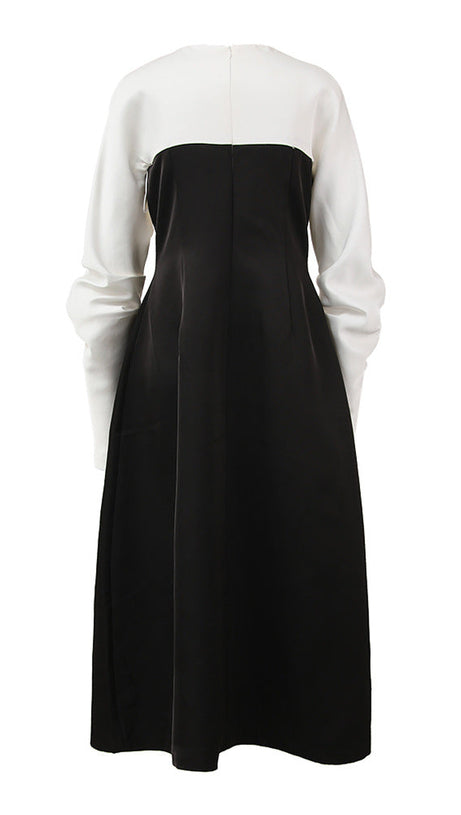 ARLENE BLACK LONG SLEEVED CUT OUT SILK TAFFETA MIDI DRESS