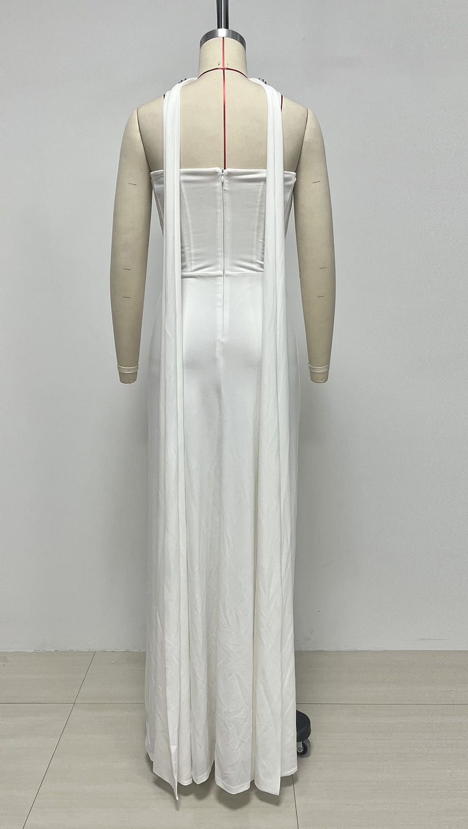 White Strapless Corset Evening Gown with Cape