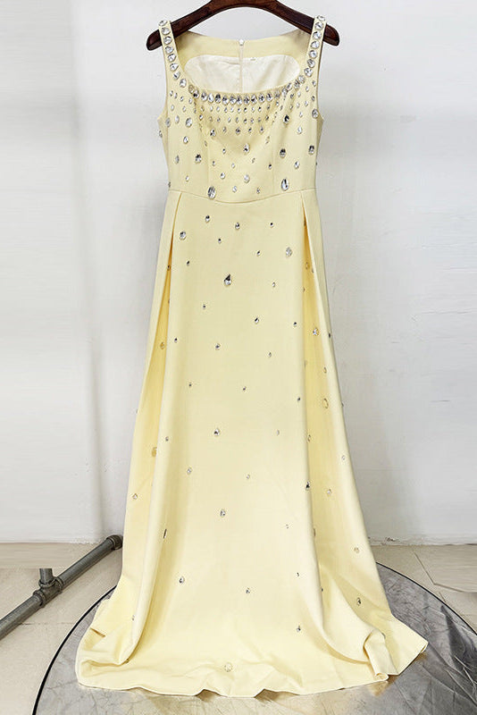 yellow beaded diamond sleeveless vest dress