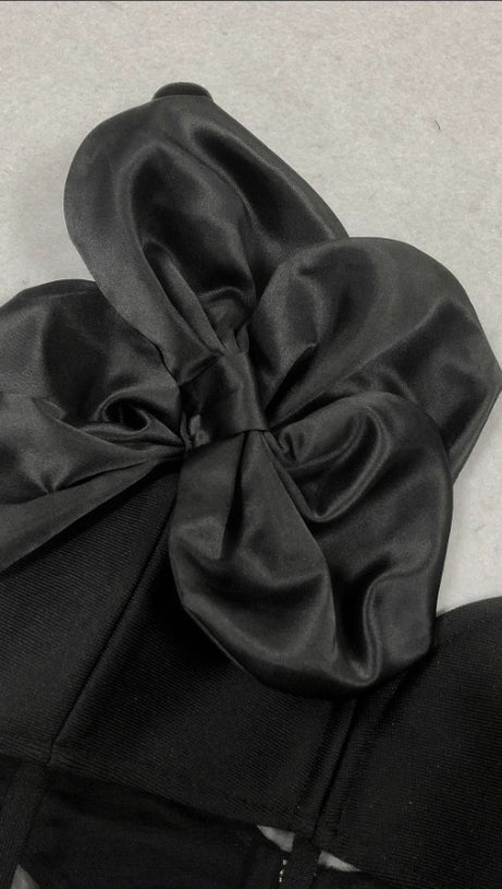 STRAPLESS FLORAL MESH BANDAGE DRESS MIDI DRESS BLACK