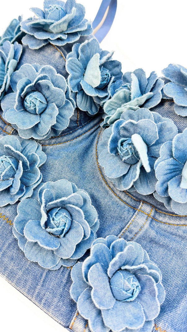 AIIZIE DENIM TOP WITH ROSES - product image