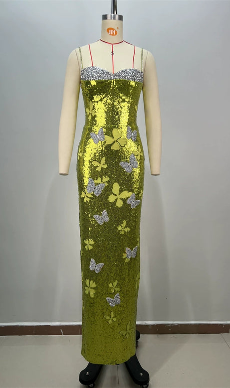 sequin Bow print bodycon maxi dress in green