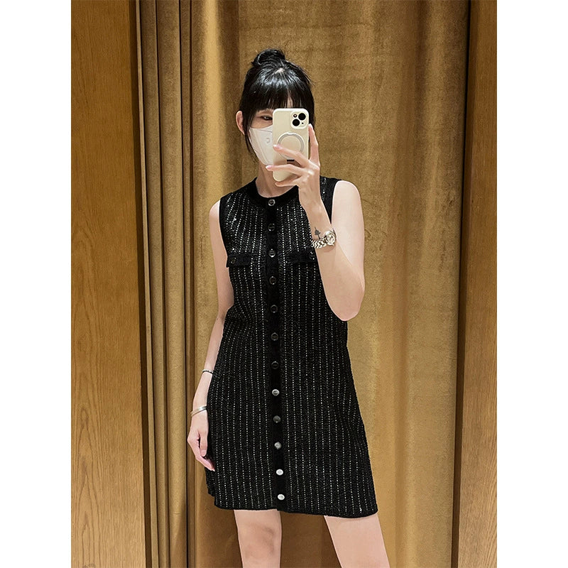 MINI DRESS IN BLACK WITH STRIPE EMBELLISHED